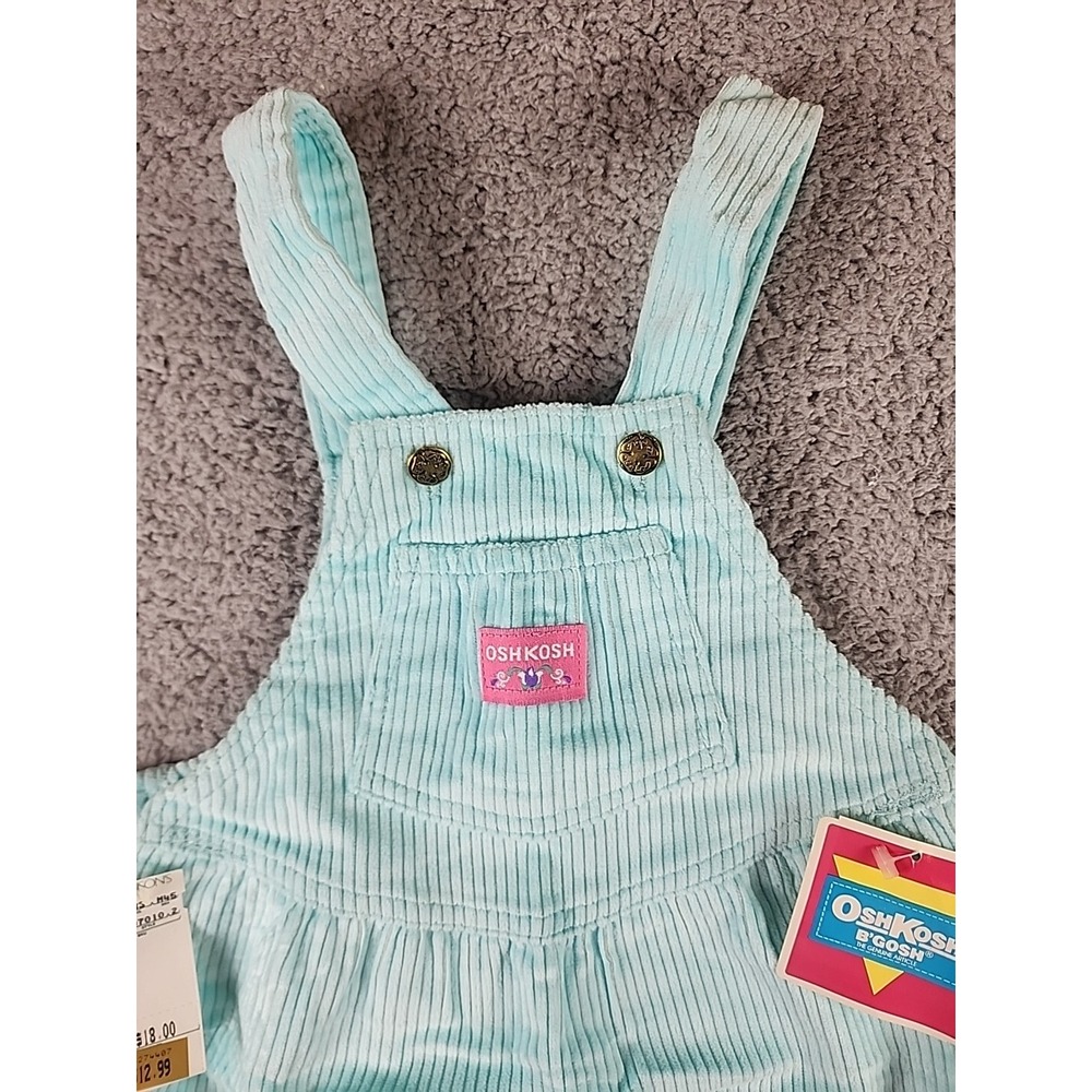 Vintage OshKosh Bgosh Girls Corduroy Jumper Dress Aqua Blue Made in USA 5 NWT - Picture 2 of 10
